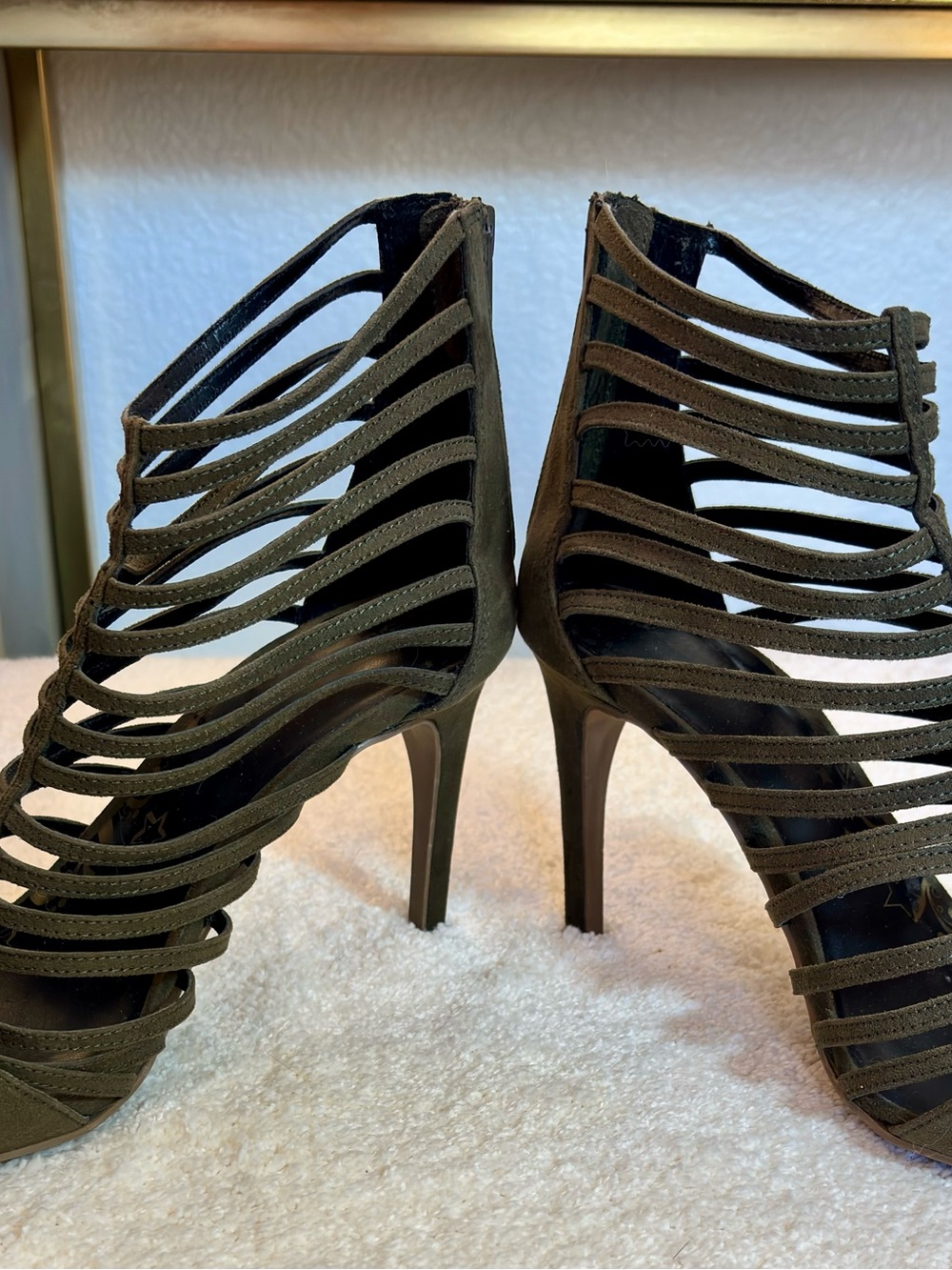 Brash Olive Suede Strappy High Heel Sandal - Picture 5 of 14